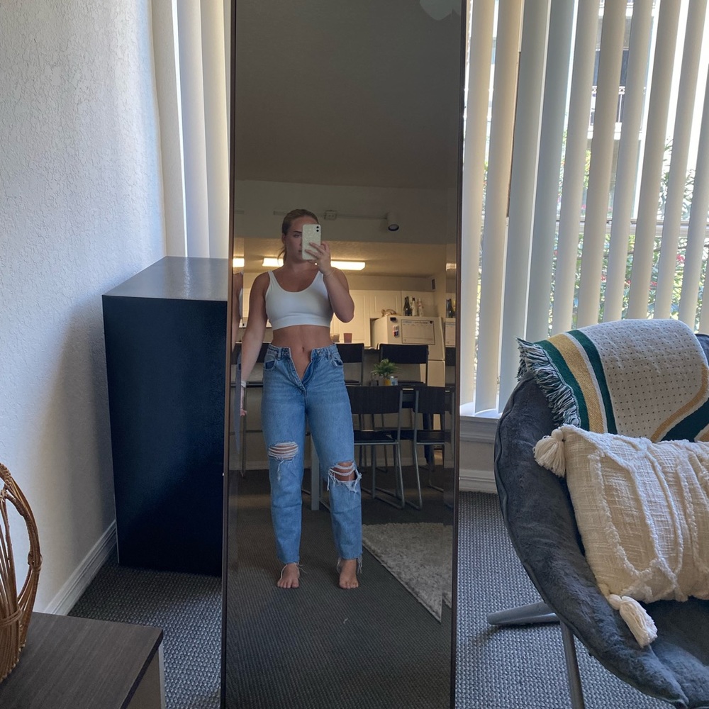 ZARA Ripped Medium Wash Mom Fit Jeans